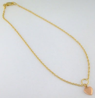 14K Yellow Gold Link Chain with Rose Gold Heart Charm Anklet