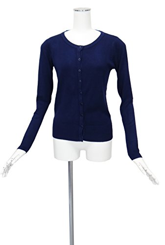 カーディガン ネイビー シンプル 丸首 コットン ボタン Mサイズ