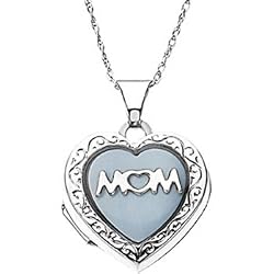 Sterling Silver Mother of Pearl Mom Locket Necklace