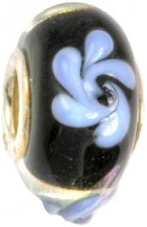 IMPPAC black and white Murano Style Glass Bead, Flower, 925 Sterling Silver, fits European Charms Bracelets SMB8045