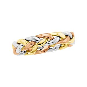 14K Tri-Color Gold Hand-Woven Wedding Band For Men and Women - Sizes 5 - 12.5