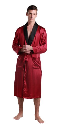 22 Momme Men Black Collar Silk Robe 100% Pure Silk Claret By LilySilk - M/38