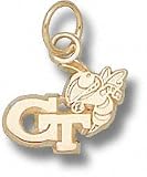 Georgia Tech Yellow Jackets Solid 10K Gold ''GT'' Buzz 3/8'' Pendant