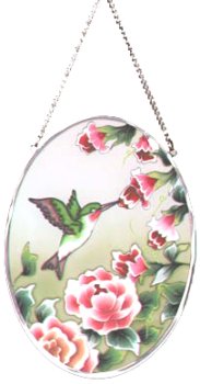 Oval Glass Suncatcher with Hummingbirds