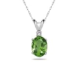 11X9mm Oval Peridot and Diamond Stud Pendant in 14K White Gold