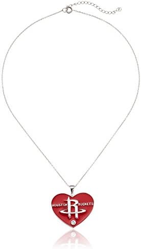 NBA Jewelry "Houston Rockets" Silver Plated Swarovski Crystal Heart Pendant Necklace
