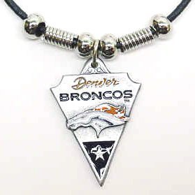 Denver Broncos Leather Necklace Beads & Pewter Pendant - NFL Football Fan Shop Sports Team Merchandise