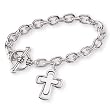 Sterling Silver Pierced Cross 7.5-inch Toggle Bracelet