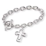 Sterling Silver Pierced Cross 7.5-inch Toggle Bracelet