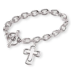 Sterling Silver Pierced Cross 7.5-inch Toggle Bracelet