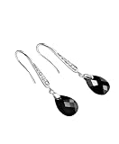 Elements Sterling Silver E3379B Ladies Teardrop Black Hook Earrings with Clear CZs