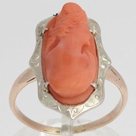 10K White and Rose Gold Como Coral Cameo Estate Ring by