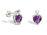 14K White Gold Genuine Heart Amethyst and Diamond Earrings