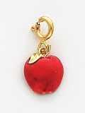 Red Enameled Apple Charm, 14K Yellow Gold