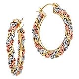 14kt. Tri-Color Gold, Braided Rope Hoop Earrings