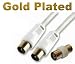 Xxion Value Gold Plated 1.8 metre TV Aerial or VCR Connection / Fly Lead/ Cable with Adaptor - Male Coaxial Plugs both ends Supplied with Adaptor / Coupler Female to Female - Coaxial Cable - Moulded Plugs and Strain Relief - 75 Ohm - White Coax 1.8m