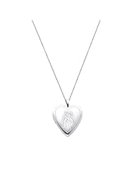 Sterling Silver Engraved Our Lady Guadalupe Heart Locket Pendant (0.8" or 20mm Height) with 1.0mm Rolo Cable Chain - 18" Inches