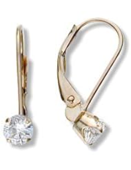 April 10 Karat Yellow Gold Genuine 0.60tcw. 4mm White Topaz Zirconia Leverback Earrings for Girls