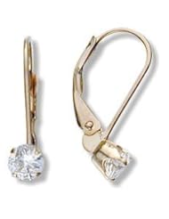 April 10 Karat Yellow Gold Genuine 0.60tcw. 4mm White Topaz Zirconia Leverback Earrings for Girls