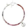 Pink and Purple Spinel Gemstone Beaded Toggle Bracelet with Peace Sign Dangle Charm in Sterling Silver, 7" long, #8082