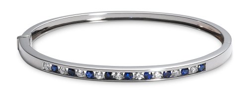 18k White Gold Sapphire and Diamond Channel Set Bangle Bracelet