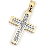 14Kt Yellow Gold Solemn Diamond Cross Pendant