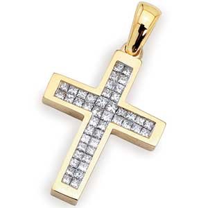 14Kt Yellow Gold Solemn Diamond Cross Pendant