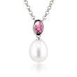 Sterling Silver 9-9.5mm White Freshwater Cultured Pearl and Pink Sapphire Necklace, 18"