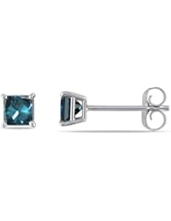 14k White Gold Blue Diamond Stud Earrings (0.5 Cttw)