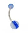 LTBlue DKBLUE Multi Color Glitter/Glow Belly Rings - 14 Gauge - 5mm and 8mm Balls - Sold Individually