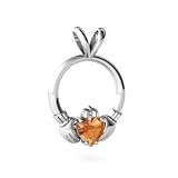 14K White Gold Heart Fire Opal Celtic Claddagh Pendant