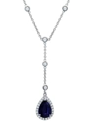 14k White Gold Sapphire and Diamond Halo "Y" Necklace