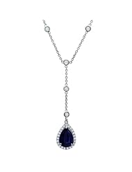 18k White Gold Sapphire and Diamond Halo "Y" Necklace