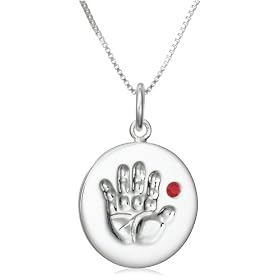 Sterling Silver January Birthstone Handprint Pendant, 18 by Amazon.com Collection