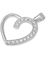 Sterling Silver Medium Heart Clear CZ Pendant Beautiful Charm Pure 925 New 21mm with 0.8mm Snake Chain