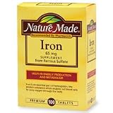 Nature Made Iron 65mg / 325 Mg Ferrous Sulfate 100 Tablets