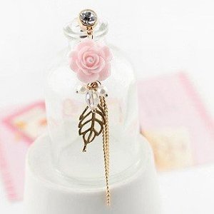 Earphone Jack Accessory Plated Gold Pink Flower Golden Leaves Tassel Chain Beads Crystal Pearls / Cell Charms / Dust Plug / Ear Jack For Iphone 4 4S / iPad / iPod Touch / Other 3.5mm Ear Jack