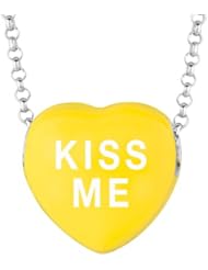 Sterling Silver 14mm Yellow enamel Sweethearts KISS ME Heart Pendant