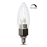 3Watt LED Candle Light Dimmable 30W incandescent Equivalent, E12 base, Chandelier, Clear, 360°Omni-directional