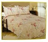 Beige Floral Print Bedspread - Queen Size Quilt Bedspread (3 Pieces) - Floral Print