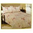 Beige Floral Print Bedspread - Queen Size Quilt Bedspread (3 Pieces) - Floral Print