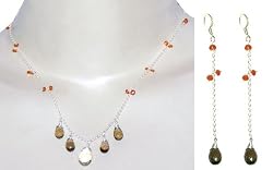 Sterling Silver Set Smokyquartz Earrings Necklace (gnklcs305)