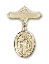 Gold Filled Baby Badge with St. Wolfgang Charm and Polished Badge Pin
