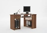 WALNUT Colour Wood Corner Computer / PC Work Station Table Desk with Drawer and Keyboard Shelf by DMF (FLX)