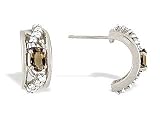 14K White Gold Genuine Oval Smoky Quartz and Diamond Hoop Earrings