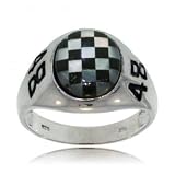 Sterling Silver Nascar 48 Ring w Onyx & Mother of Pearl