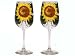 ArtisanStreet's Sunflower Design Wine Glasses. Set Of Four Goblets. Feature Hand Painted Brown & Yellow Sunflowers Trimmed with Green Leaves. One Of A Kind & Signed By Artisan.
