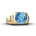 14K Yellow Gold Genuine Round Blue Topaz and Diamond Men's Men's Ring - Size 9