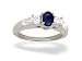 14K White Gold Genuine Oval Sapphire and Diamond 3-Stone Ring