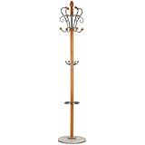 Cortesi Home Crown Coat Rack in Natural Wood with Chrome Accents, Light Marble